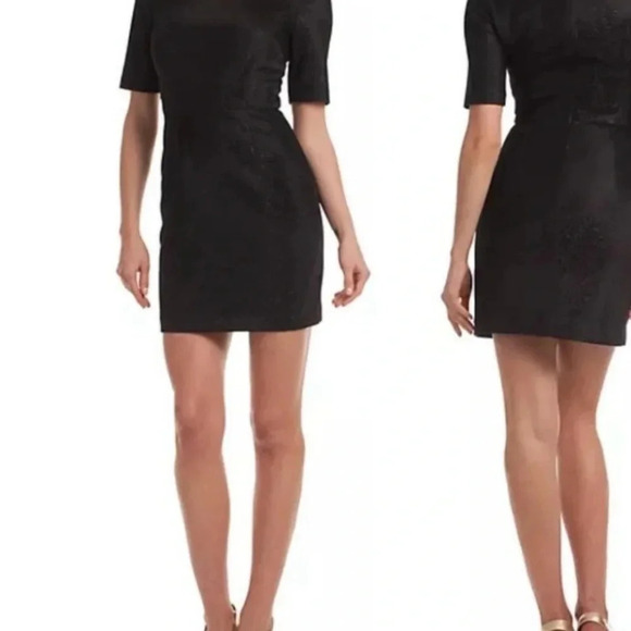 Trina Turk Tiki Black Sparkle V Neck Sheath Mini Dress - Picture 1 of 12